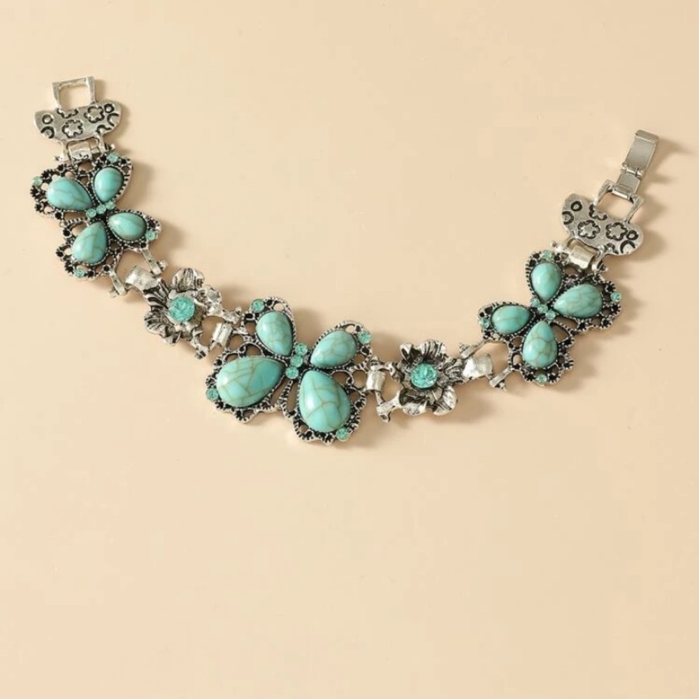 Turquoise and silver metal bracelet